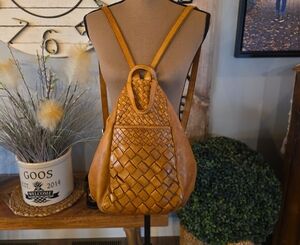 Tan Woven Leather Backpack VERY Nice Italian Leather!